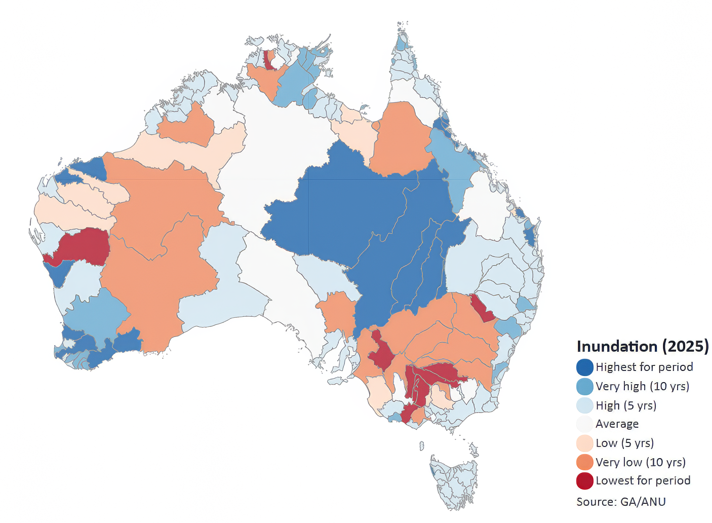 Rank of 2025 inundation by catchment