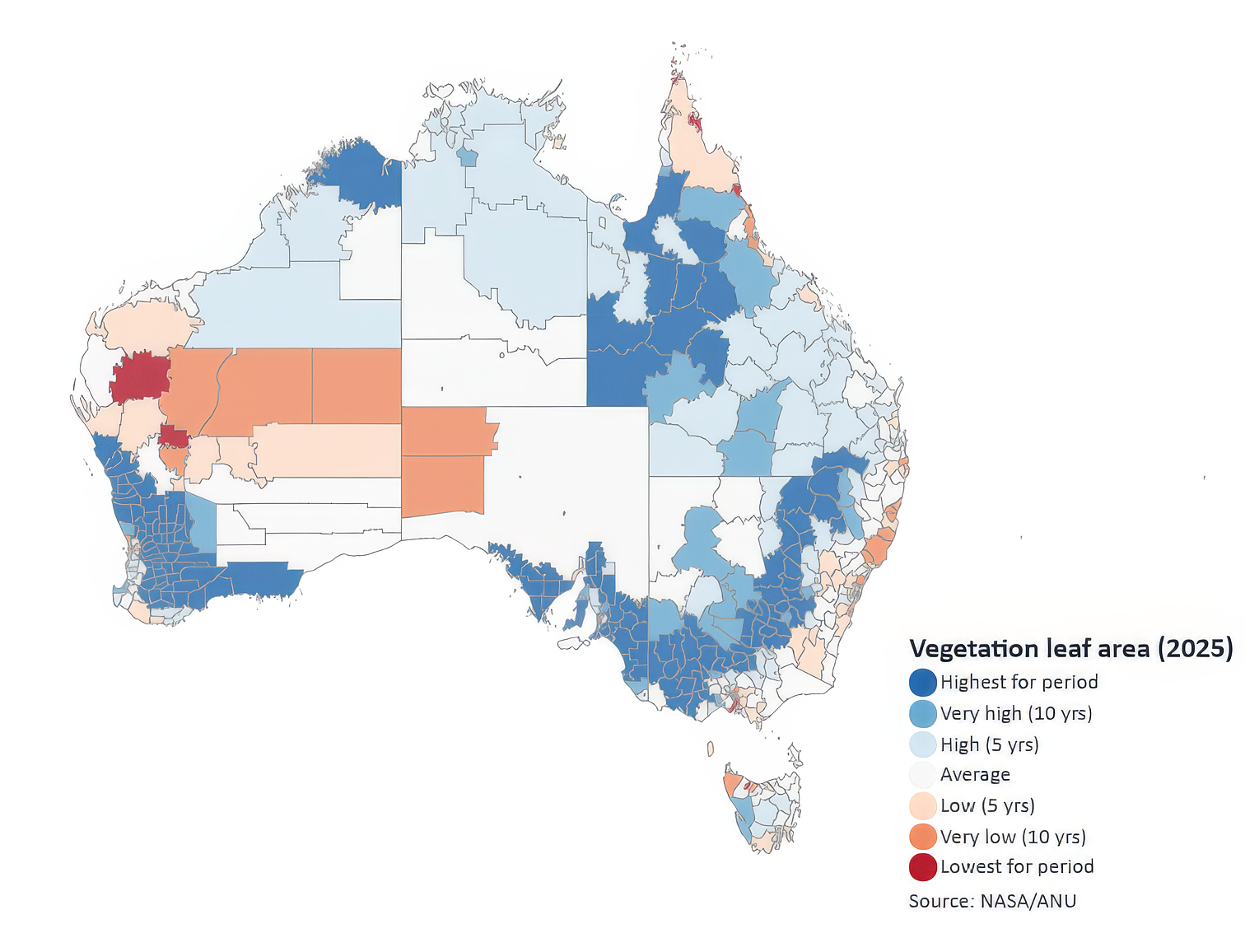 Rank of leaf area index by bioregion – national map